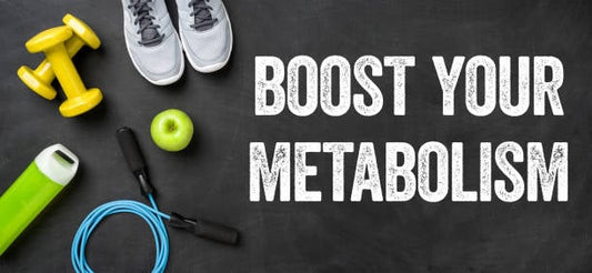 Image showing fitness gear and text 'Boost Your Metabolism' to promote metabolism-enhancing tips.