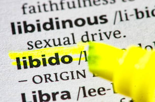 Definition of libido highlighted in a dictionary, emphasizing sexual drive and motivation.