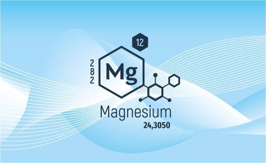 Graphic representation of magnesium with its symbol Mg and atomic information on a blue background.