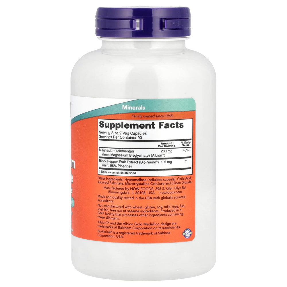 Now Foods Magnesium Glycinate With Bioperine framsida