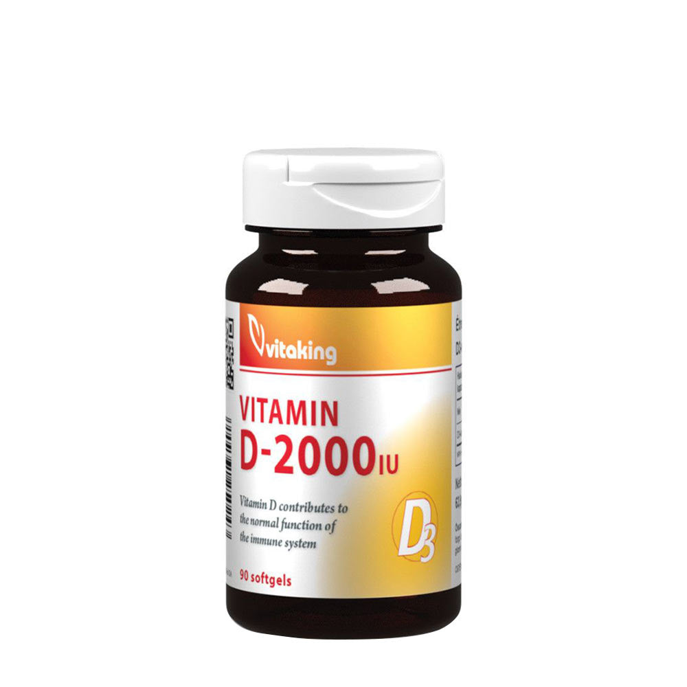 Vitaking Vitamin D-2000 IU softgels for immune support and calcium absorption, 90 capsules.