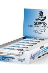 Weider 32% High Protein Coconut Flavor Bar box with bars inside, ideal for muscle building and strength training.