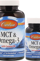 Carlson Labs - MCT & Omega-3 Kookosöljyllä - 120 Kapselia (Iso Pullo) / 30 Kapselia (Pieni Pullo)