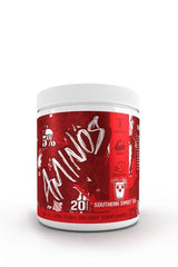 5% Nutrition Code Red Series Aminos in Southern Sweet Tea flavor, a dietary supplement for muscle growth and recovery.