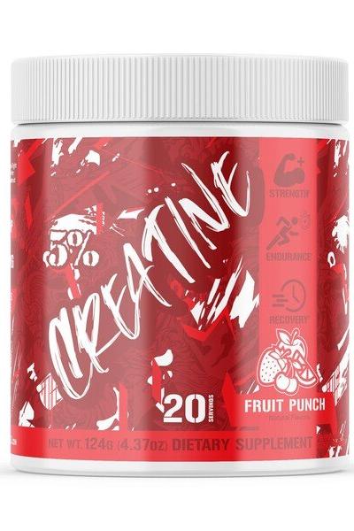 5% Nutrition Code Red Creatine supplement in Fruit Punch flavor for strength and endurance.