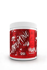 5% Nutrition Code Red Creatine powder container, wildberry flavor, dietary supplement for improved strength and endurance.