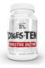 5% Nutrition Diges-TEN Digestive Enzyme bottle with 60 capsules for improved digestion and nutrient absorption.