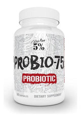5% Nutrition Probio-75 probiotic supplement bottle with 60 capsules for digestive health and immunity support.