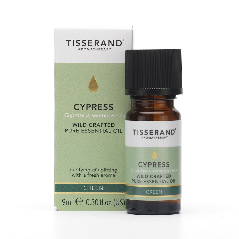 Tisserand Cypress Essential Oil baksida etikett