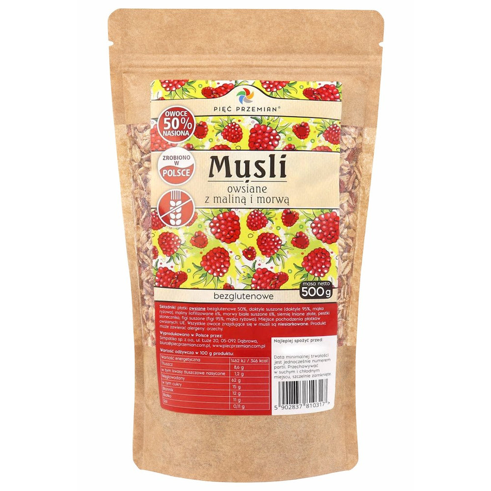 Pięć Przemian Oat Muesli Raspberry Mulberry framsida