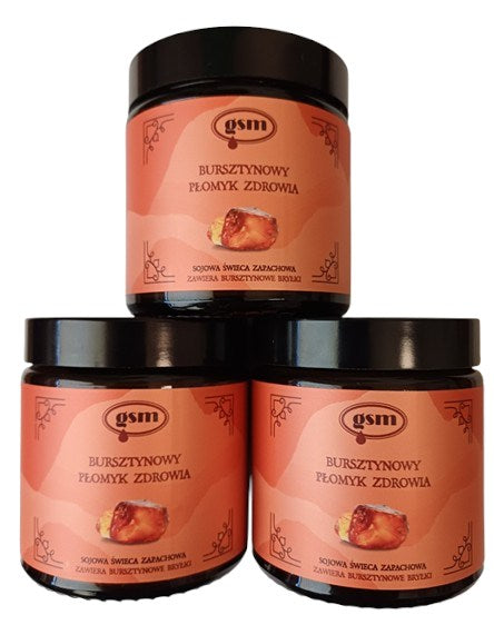 Gsm - Amber Flame Of Health Candle baksida med produktinformation