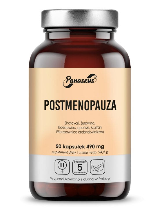 Panaseus Postmenopause, baksida med näringsfakta