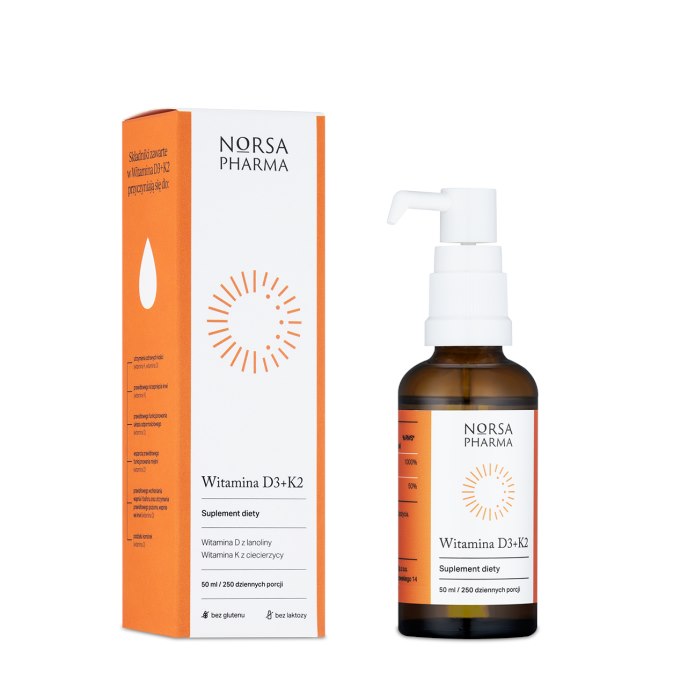 Norsa Pharma Vitamin D3 + K2 baksida näringsfakta