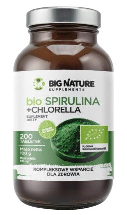 Big Nature Spirulina + Chlorella Organic 200 Tabs framsida