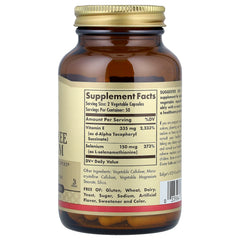 Solgar Dry Vitamin E With Yeast Free Selenium baksida näringsfakta