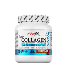 Amix Marine Collagen Drink in chocolate flavor, supports hair, skin, nails, and cartilage, 300g container.