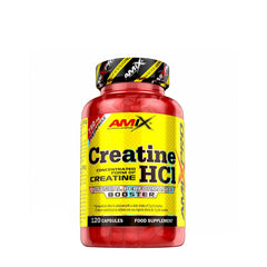 Amix Creatine HCl supplement bottle 120 capsules for increased strength and endurance.
