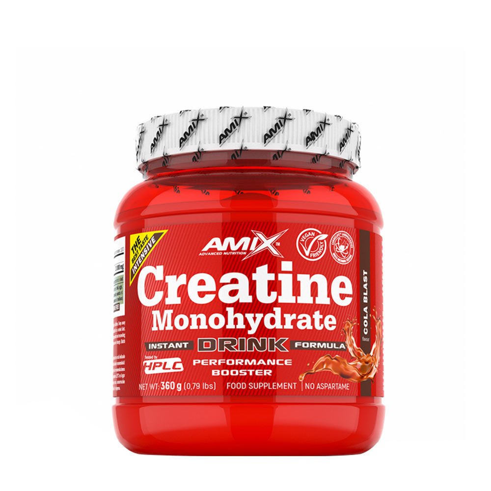 Amix Creatine Monohydrate Powder Drink container, a performance booster for muscle recovery.