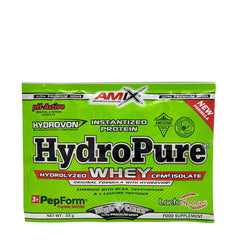 Amix HydroPure Hydrolyzed Whey CFM protein supplement packaging, featuring advanced formula with Hydrovon and BCAA.