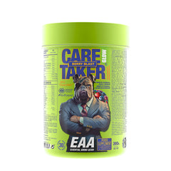 Caretaker II EAA Glow Berry Blast supplement container promoting muscle recovery and essential amino acids.