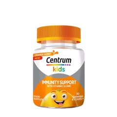 Centrum Kids Gummies for immune support, vitamin C & zinc, orange flavor, 30 gummies, for ages 4 and up.