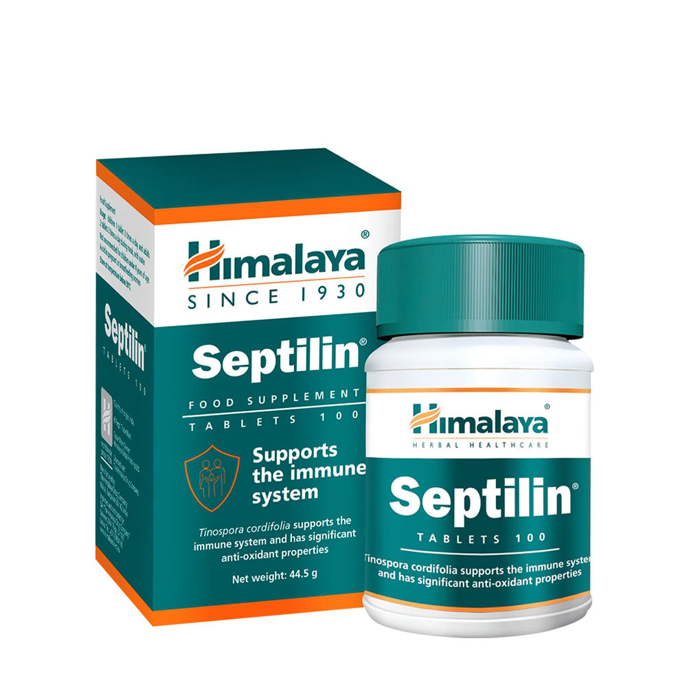 Himalaya Septilin tablets for immune support, featuring Tinospora cordifolia for enhanced well-being.