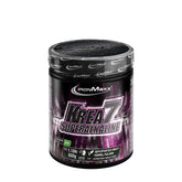 Ironmaxx Krea7 Superalkaline creatine powder container with a black and purple design.