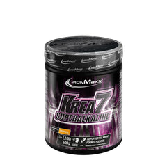 Ironmaxx Krea7 Superalkaline Creatine Powder in Tropical flavor, 500g container for enhanced performance.
