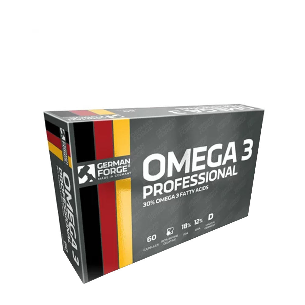 Ironmaxx German Forge Omega-3 Professional supplement box, 60 capsules with Omega-3 fatty acids.