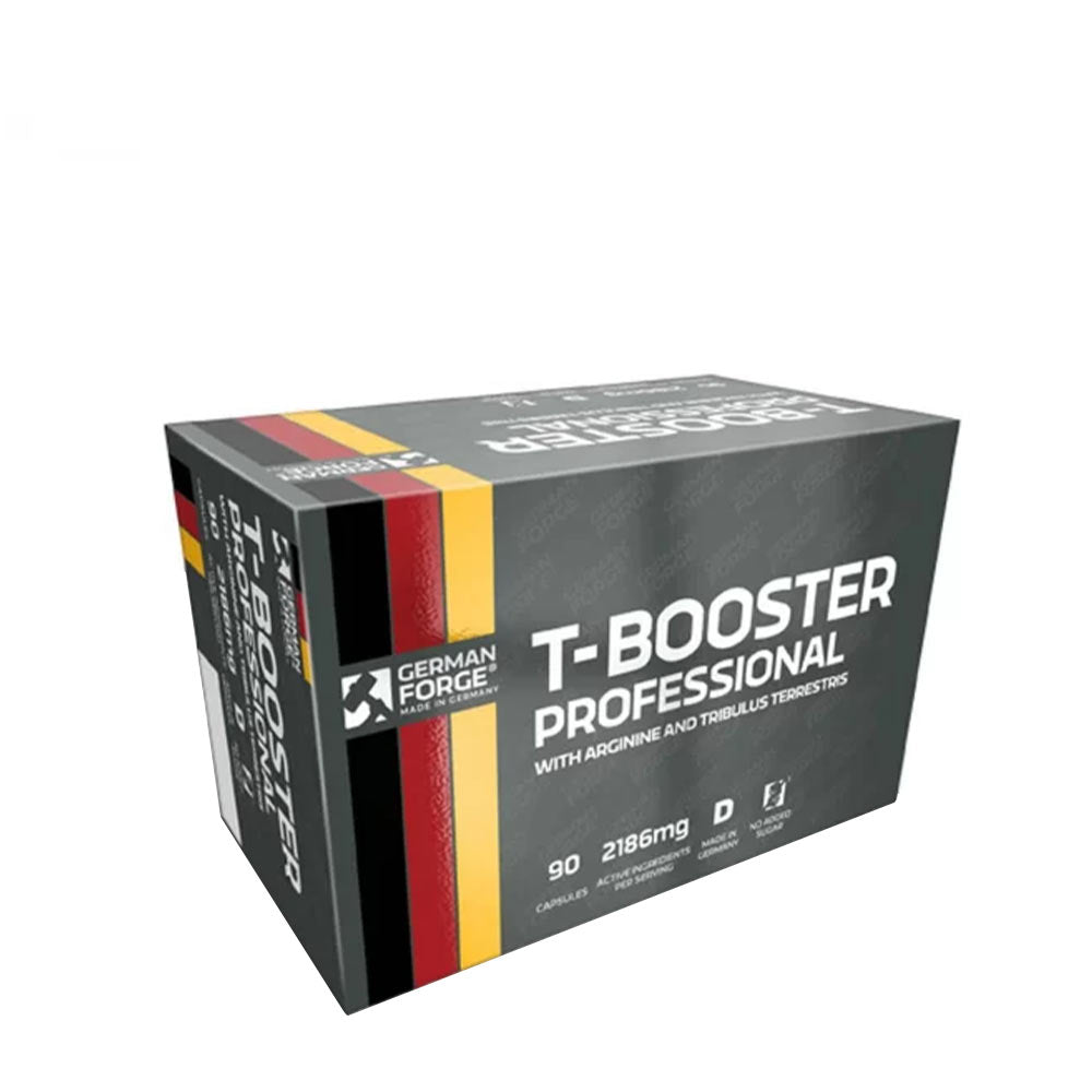 Ironmaxx T-Booster Professional supplement box with Arginine and Tribulus Terrestris, 90 capsules.