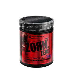 Ironmaxx Zorn Zero pre-workout booster supplement in black and red packaging, featuring Krea7 Complex and amino acids.