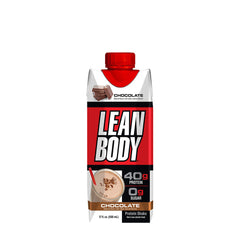Labrada Lean Body chocolate protein shake in a carton with 40g protein and 0g sugar, perfect for quick nutrition.