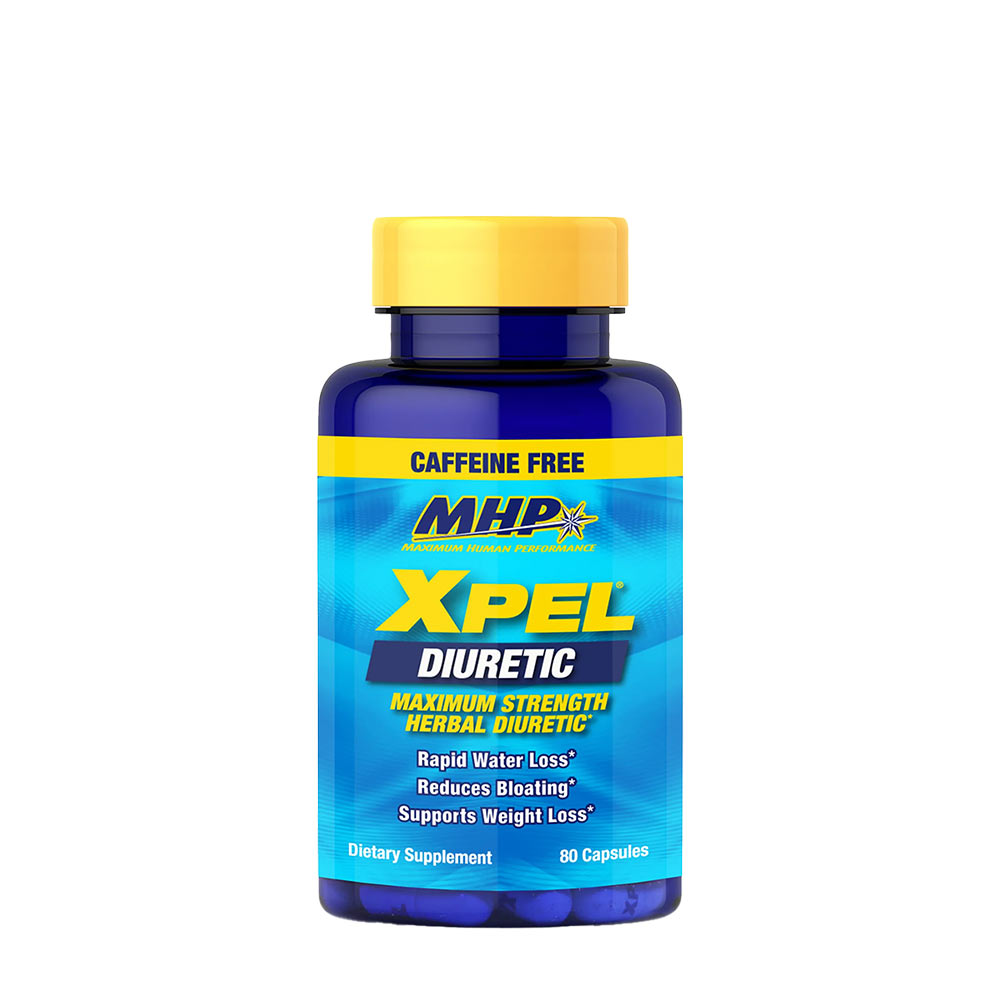 MHP Xpel Caffeine Free herbal diuretic for rapid water loss, reduces bloating, supports weight loss, 60 capsules.