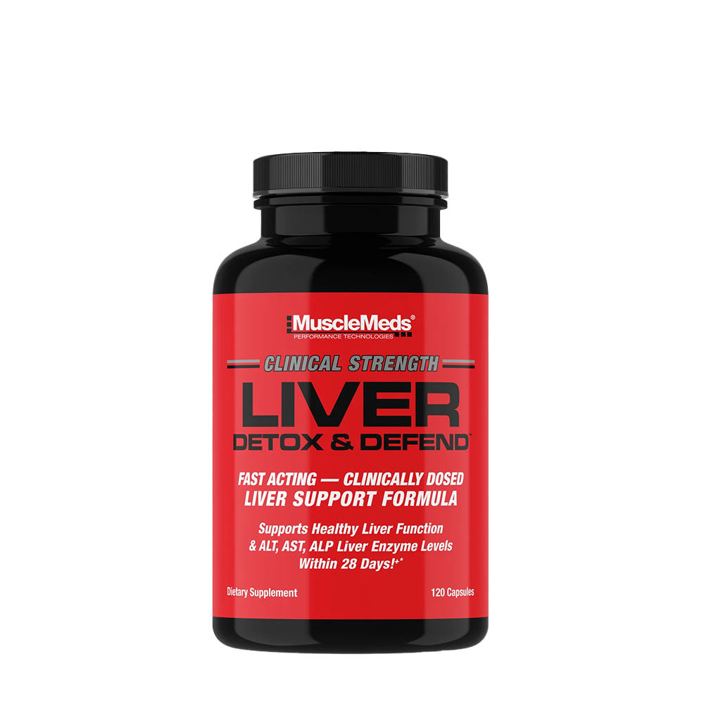 MuscleMeds Liver Detox and Defend bottle, 120 capsules, supports healthy liver function and detox.