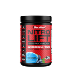 MuscleMeds NITRO LIFT pre-workout supplement jar for strength and energy boost.