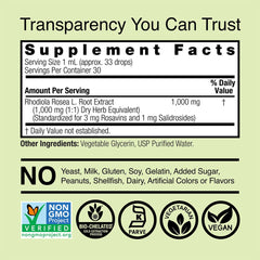Nature's Answer Rhodiola Root Extract baksida