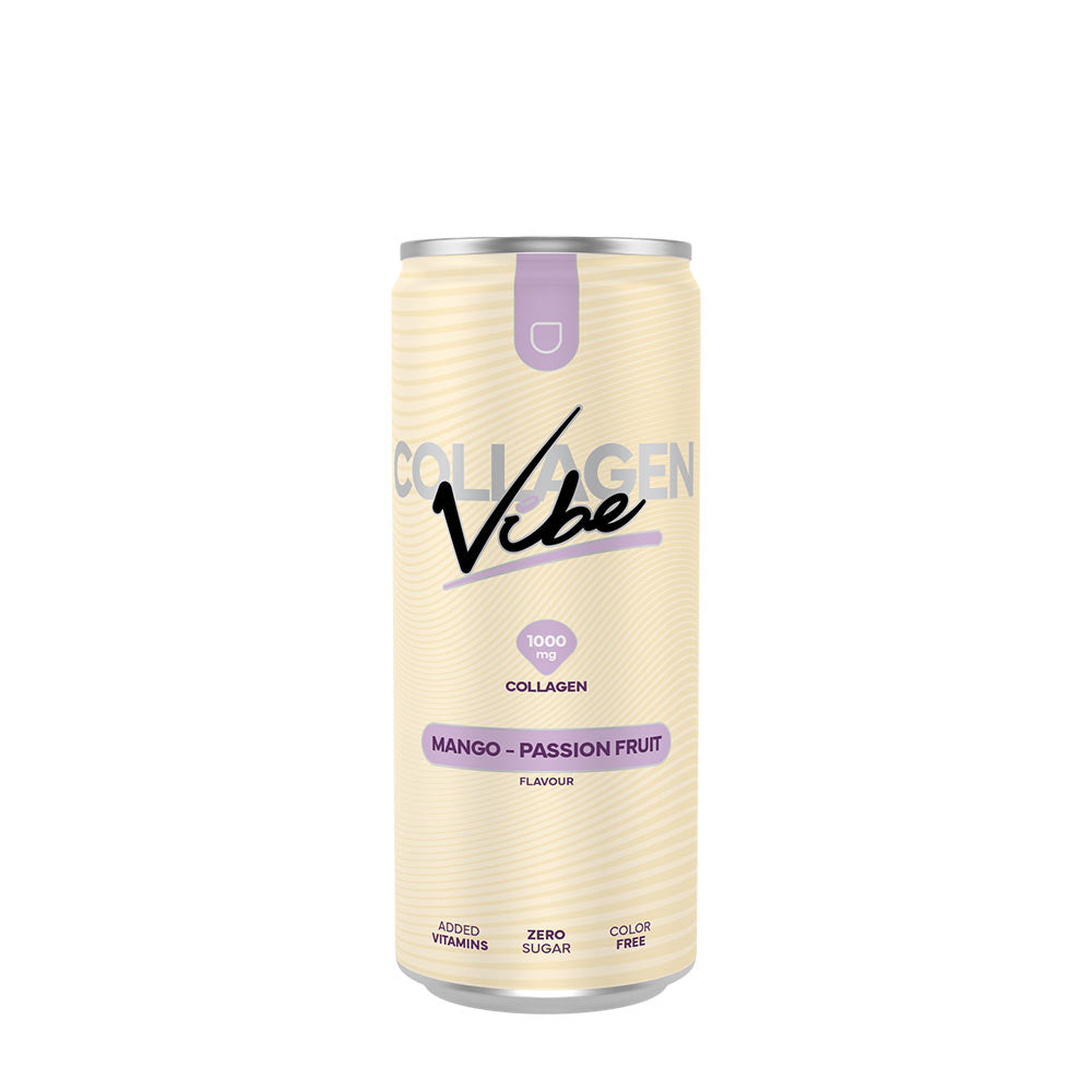 Nanosupps Collagen Vibe drink with mango-passion fruit flavor, 1000 mg collagen, zero sugar, and color free.