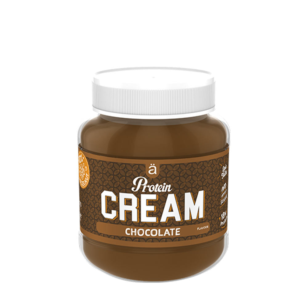Nanosupps Protein Cream in chocolate flavor, featuring low sugar and 18% protein from hazelnuts.