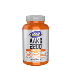 Now Foods AAKG 2200 supplement bottle with 2200 mg per serving for energy production.