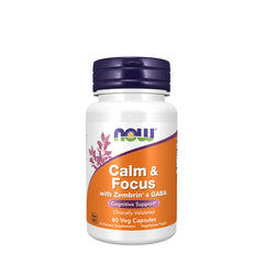 Now Foods Calm & Focus supplement with Zembrin® and GABA, 60 vegetarian capsules for cognitive support.