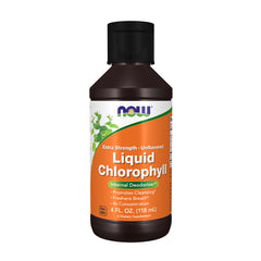 Now Foods Extra Strength Liquid Chlorophyll bottle, 4 fl oz, promotes detox and freshens breath.