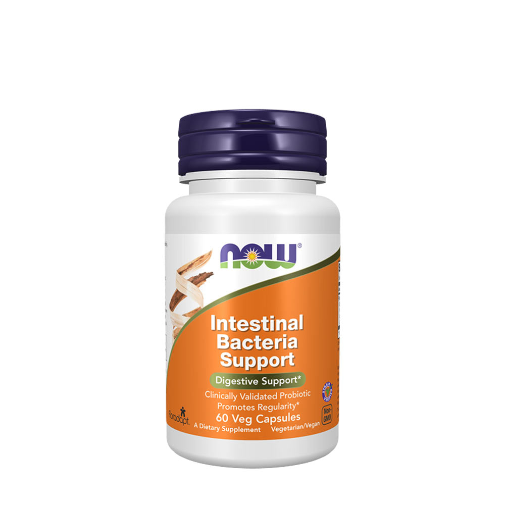 Now Foods Intestinal Bacteria Support dietary supplement for digestive health, 60 vegetarian capsules.