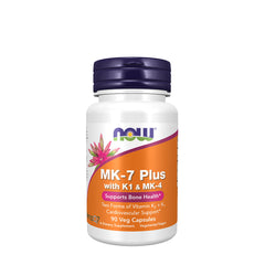 Now Foods MK-7 Plus with K1 & MK-4, a dietary supplement for bone and cardiovascular health, 90 veg capsules.