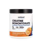 Nutricost Creatine Monohydrate Powder in mandarin orange flavor, 300g container with 44 servings.