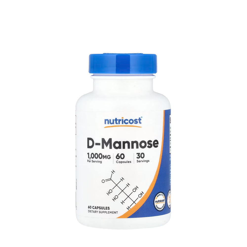 Nutricost D-Mannose supplement bottle, 1000 mg per serving, supports urinary tract health.