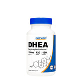 Nutricost DHEA dietary supplement bottle containing 100 mg of Dehydroepiandrosterone, 120 capsules.