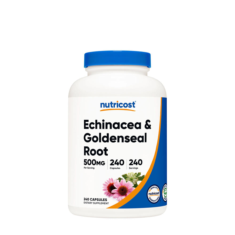 Nutricost Echinacea & Goldenseal Root 500 mg supplement bottle with 240 vegetarian capsules