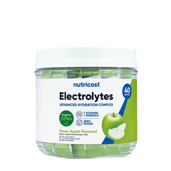 Nutricost Electrolytes Advanced Hydration Complex, Green Apple Flavor, 40 servings, zero sugar, sweetened with Stevia.