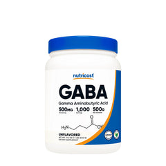 Nutricost GABA 500 mg dietary supplement for relaxation and stress support, unflavored, 500g container.