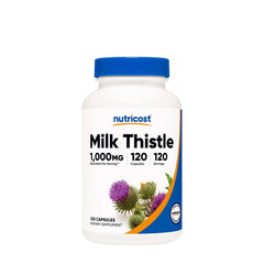 Nutricost Milk Thistle 1000 mg dietary supplement, 120 vegetarian capsules for liver support.